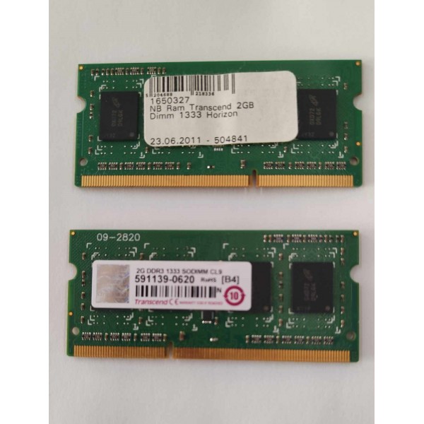 Μεταχειρισμένες μνήμες Transcend για laptop 2 * 2GB DDR3 SODIMM CL9  - Used Μνήμες RAM