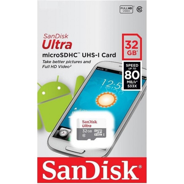 Κάρτα μνήμης Sandisk Ultra microSDHC 32GB Class 10 (80MB/s) (Χωρίς αντάπτορα) - Κάρτες μνήμης