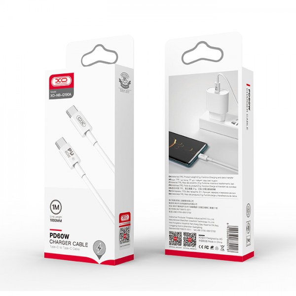 Καλώδιο USB High-Speed Τype-C male  - USB Type-C male 60W, 1.00m σε λευκό χρώμα - XO