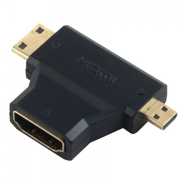 POWERTECH αντάπτορας HDMI σε Mini HDMI & Micro HDMI ADA-H004, μαύρος - Περιφερειακά