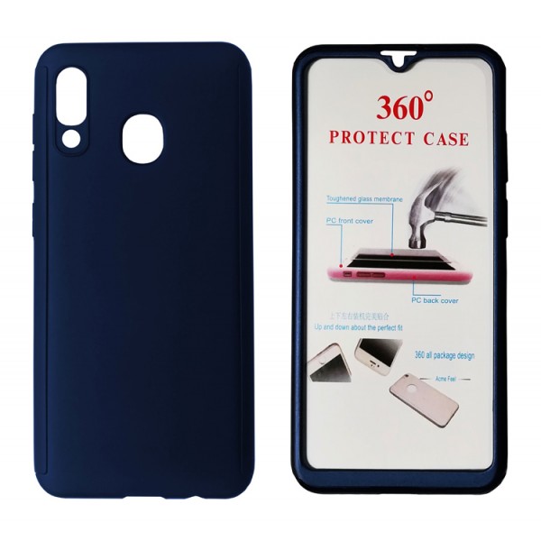 POWERTECH Θήκη Body 360° με Tempered Glass για Samsung A20, μπλε - Powertech