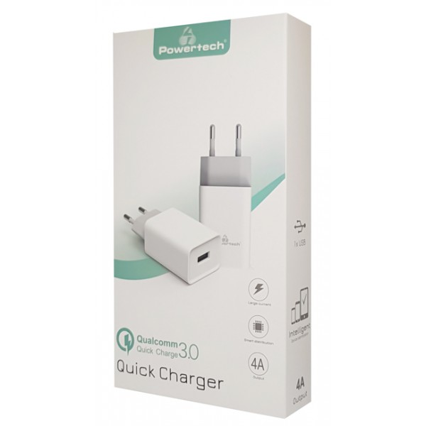 POWERTECH φορτιστής τοίχου PT-780, USB QC 3.0, 20W, 4A, λευκός - Αξεσουάρ Κινητών
