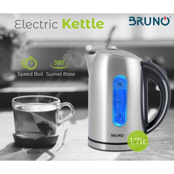 BRUNO Ηλεκτρικός βραστήρας BRN-0028, 2200W, 1.7lt, βάση 360°, LED - BRUNO