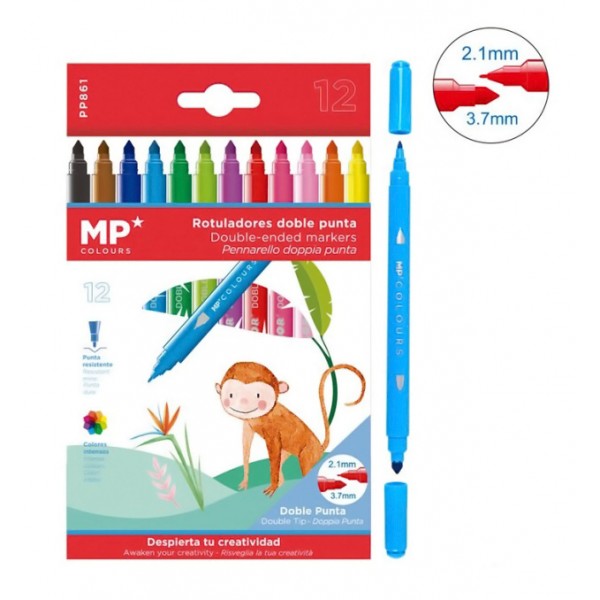 MP σετ χρωματιστών μαρκαδόρων με διπλή μύτη 2.1 & 3.7mm PP861, 12τμχ - Γραφική Ύλη