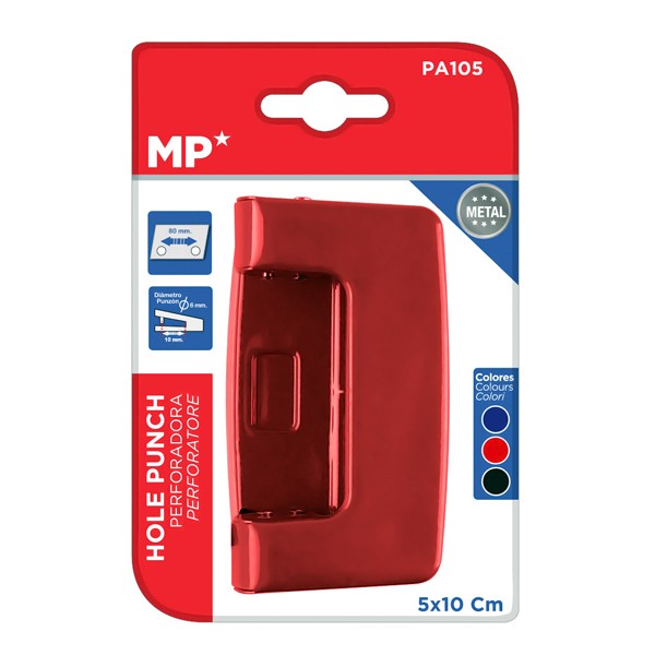 MP διακορευτής PA105-RD, 5 x 10cm, 2 τρύπες, κόκκινος - Αναλώσιμα - Είδη Γραφείου