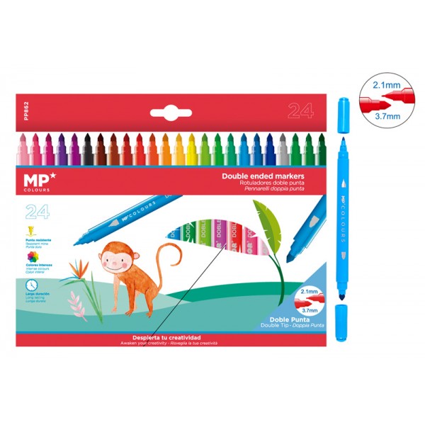 MP σετ χρωματιστών μαρκαδόρων με διπλή μύτη 2.1 & 3.7mm PP862, 24τμχ - Γραφική Ύλη