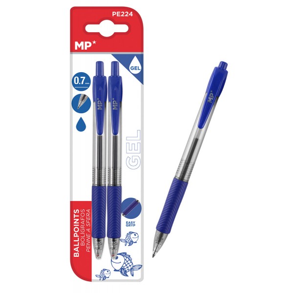 MP στυλό διαρκείας gel PE224, 0.7mm, μπλε, 2τμχ - Αναλώσιμα - Είδη Γραφείου