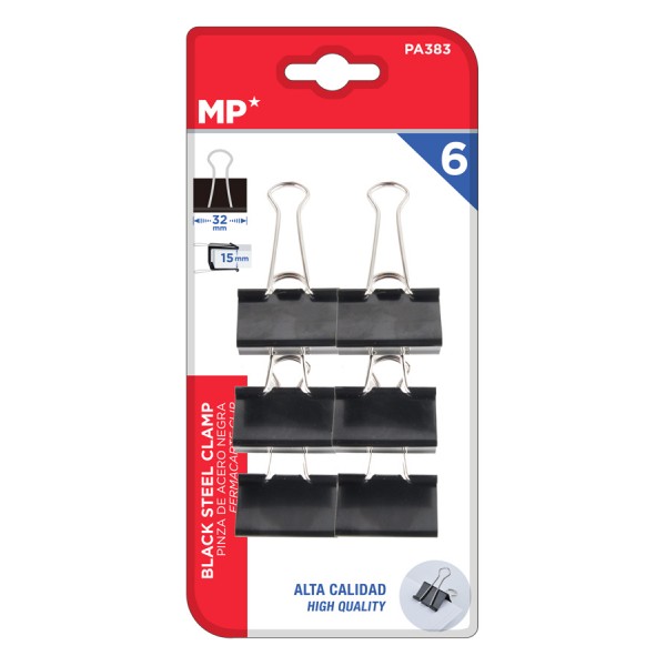 MP μεταλλικό κλιπ συγγράτησης εγγράφων PA383, 32mm, 6τμχ, μαύρα - Αναλώσιμα - Είδη Γραφείου