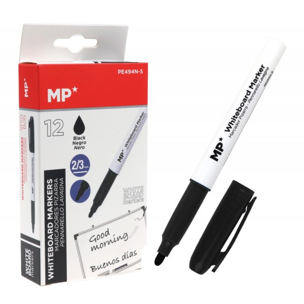 MP Μαρκαδόρος ασπροπίνακα PE494N-S, πάχος μύτης 2-3mm, μαύρος, 12τμχ - Γραφική Ύλη