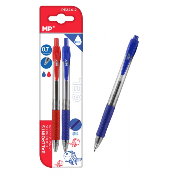 MP στυλό διαρκείας gel PE224-2, 0.7mm, μπλε & κόκκινο, 2τμχ - Αναλώσιμα - Είδη Γραφείου