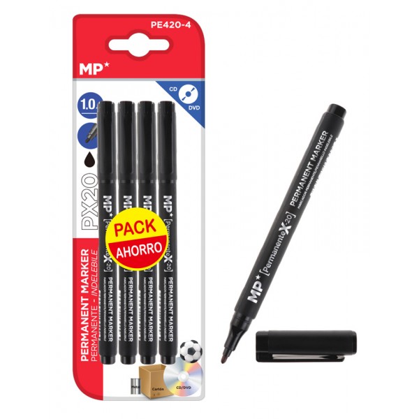 MP ανεξίτηλος μαρκαδόρος PE420-4 για CD-DVD, 1mm, μαύρος, 4τμχ - Αναλώσιμα - Είδη Γραφείου