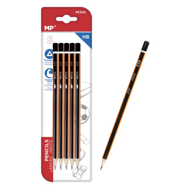MP ξύλινο μολύβι PE300, τρίγωνο, HB, 5τμχ - Γραφική Ύλη