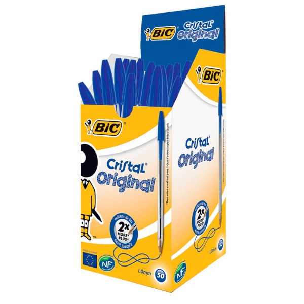 BIC στυλό διαρκείας Cristal με μύτη 1mm, μπλε 50τμχ - Γραφική Ύλη