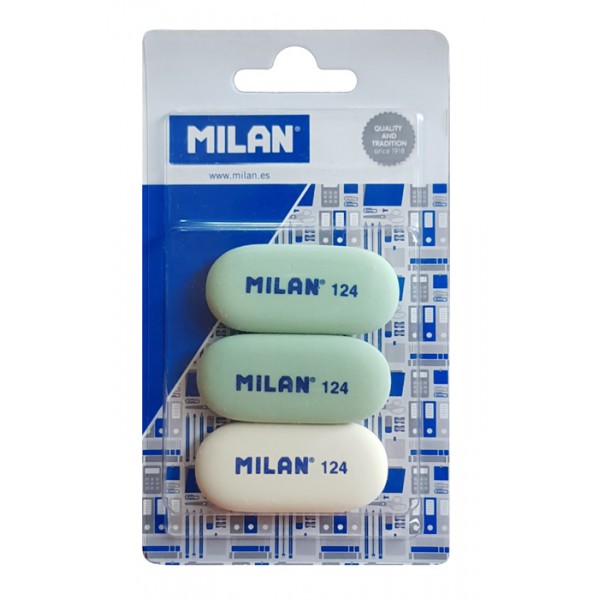 MILAN γόμα 124 BMM9203MP, παραλληλόγραμη 50 x 23 x 6mm, σετ 3τμχ - Γραφική Ύλη