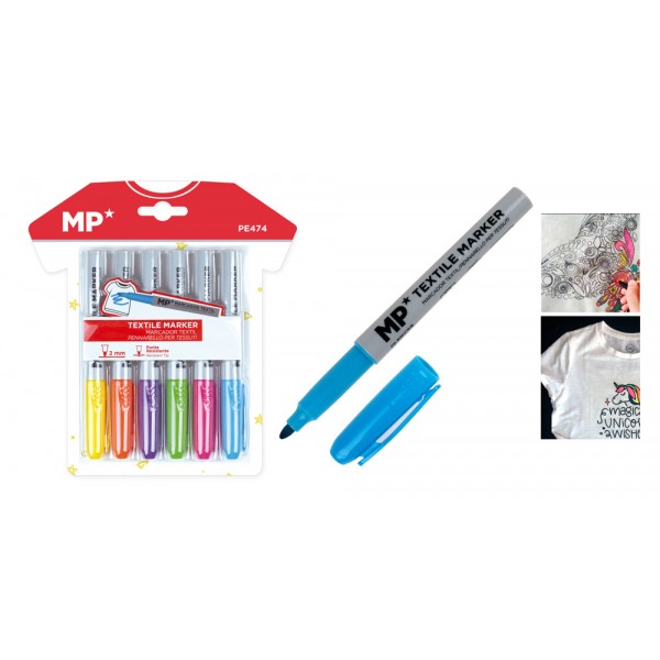 MP σετ μαρκαδόρων για ρούχα PE474, 2mm, 6 χρώματα - Γραφική Ύλη