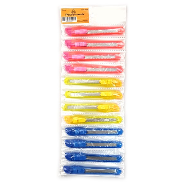 POWERTECH πλαστικό κοπίδι με ασφάλεια KNF-0004, 3 χρώματα, 12τμχ - Powertech