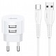 USAMS φορτιστής τοίχου T20 & καλώδιο type-C, 2x USB, 2.1A, λευκός