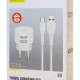 USAMS φορτιστής τοίχου T20 & καλώδιο type-C, 2x USB, 2.1A, λευκός