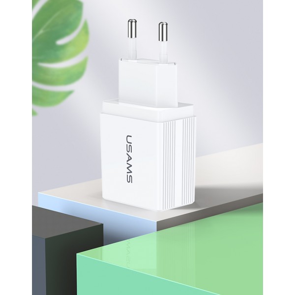 USAMS φορτιστής τοίχου T24 US-CC090, 2x USB, 2.1A, λευκός - Αξεσουάρ Κινητών
