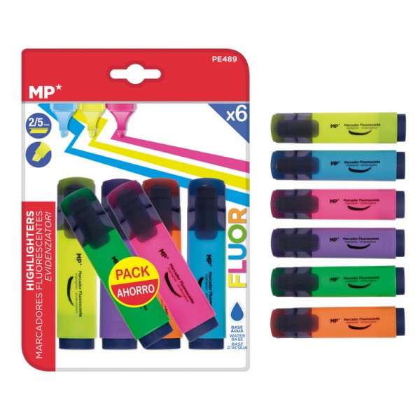 MP μαρκαδόρος υπογράμμισης PE489, πάχος μύτης 2-5mm, 6 χρώματα - Γραφική Ύλη