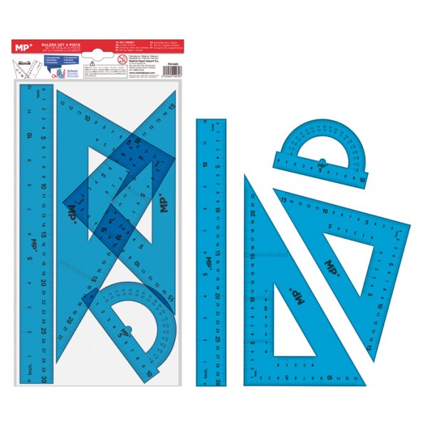 MP σετ χάρακες PA144C, διάφανο πλαστικό, 4τμχ, μπλε - Γραφική Ύλη