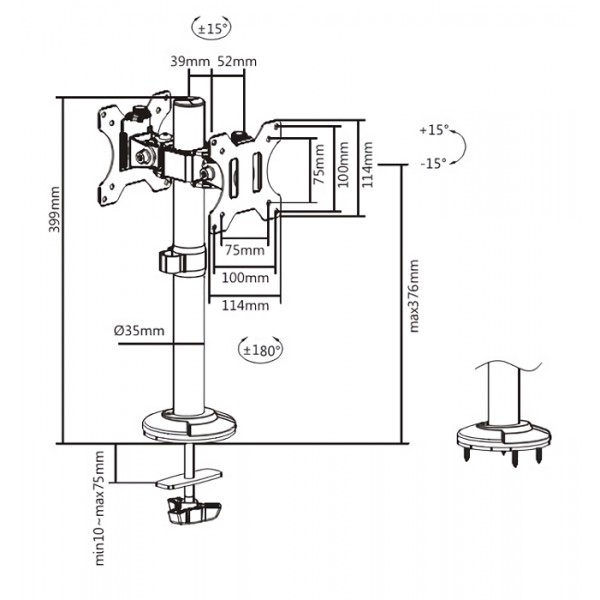 BRATECK βάση γραφείου για 2x οθόνες LDT40-G02, 17-32", έως 8kg