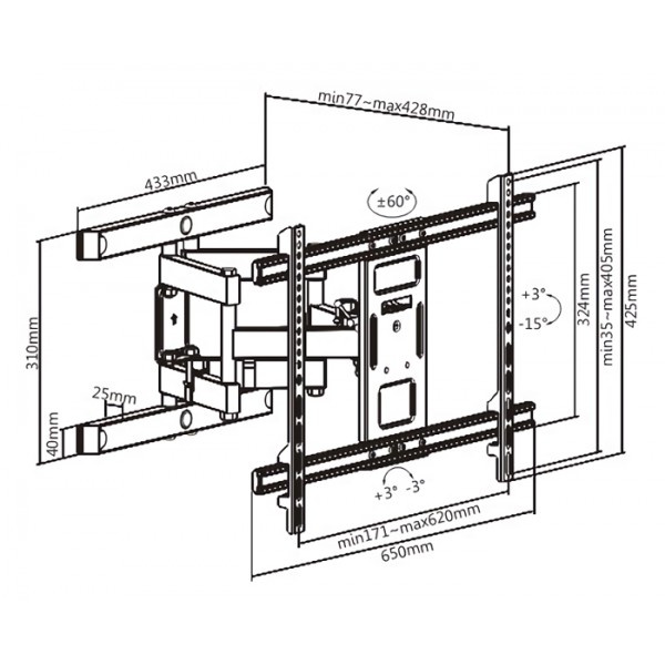 BRATECK επιτοίχια βάση τηλεόρασης LPA61-466, 37-80", έως 60kg, full motion
