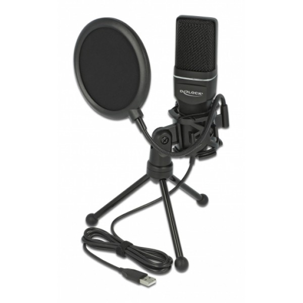 DELOCK Mικρόφωνο studio με pop φίλτρο & αντιανέμιο 66331, πυκνωτικό, USB - Σύγκριση Προϊόντων