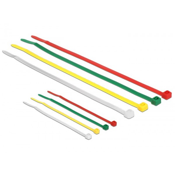 DELOCK δεματικά καλωδίων 18628, 100x2.5mm & 200x3.6mm χρωματιστά, 200τμχ - Τακτοποίηση Καλωδίων