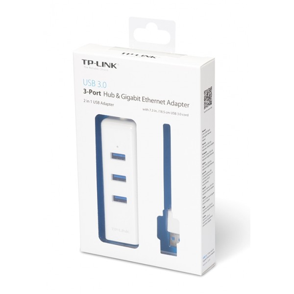 TP-LINK USB Hub UE330 με θύρα δικτύου, 3 θυρών, USB σύνδεση, λευκό - tp-link