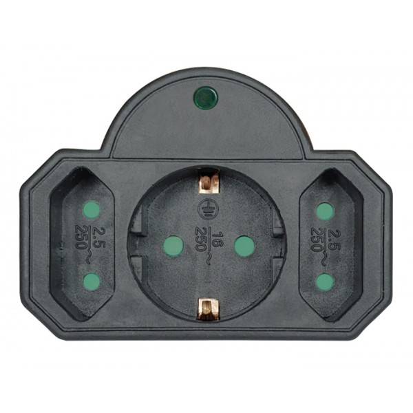 POWERTECH αντάπτορας ρεύματος PT-817, 1x schuko, 2x euro, 16A, μαύρος - Τροφοδοσία Ρεύματος