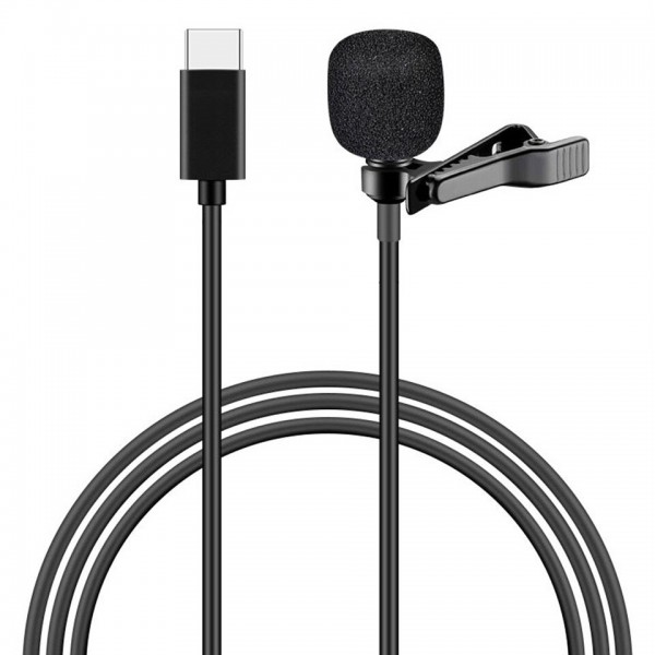 POWERTECH μικρόφωνο CAB-UC048 με ενσωματωμένο clip-on, USB-C, 1.5m μαύρο - Αξεσουάρ κινητών