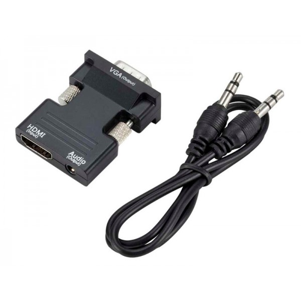 POWERTECH αντάπτορας HDMI σε VGA CAB-H120 με 3.5mm, μαύρος - Εικόνα