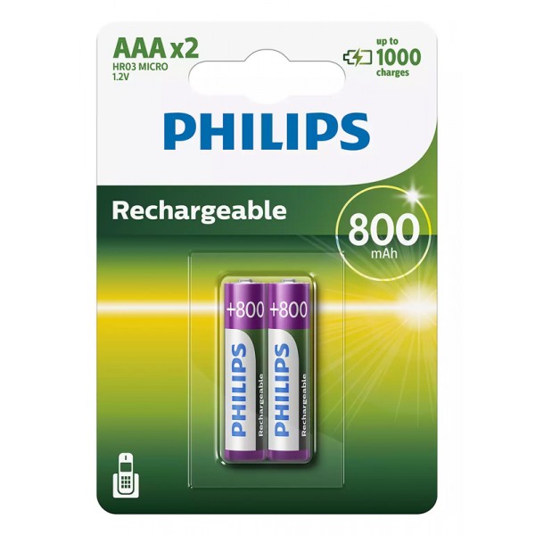 PHILIPS επαναφορτιζόμενη μπαταρία R03B2A80 800mAh, AAA HR03 Micro, 2τμχ - Σύγκριση Προϊόντων