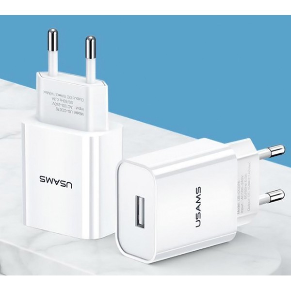 USAMS φορτιστής τοίχου T18, 1x USB, 2.1A, λευκός - Αξεσουάρ Κινητών