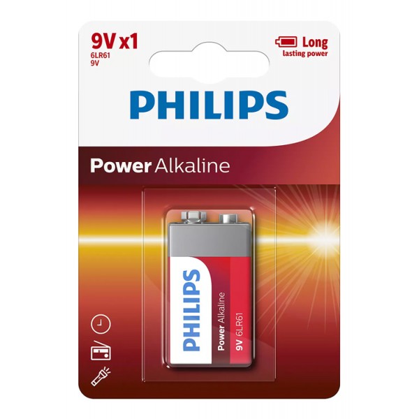 PHILIPS Power αλκαλικές μπαταρίες 6LR61P1B/10, 6LR61 9V, 1τμχ - Philips