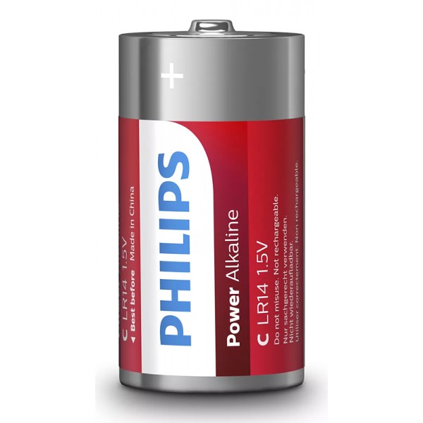 PHILIPS Power αλκαλικές μπαταρίες LR14P2B/05, Baby C LR14 1.5V, 2τμχ - Philips