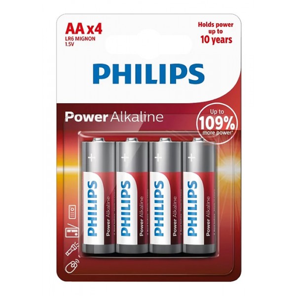 PHILIPS Power αλκαλικές μπαταρίες LR6P4B/10, AA LR6 1.5V, 4τμχ - Philips