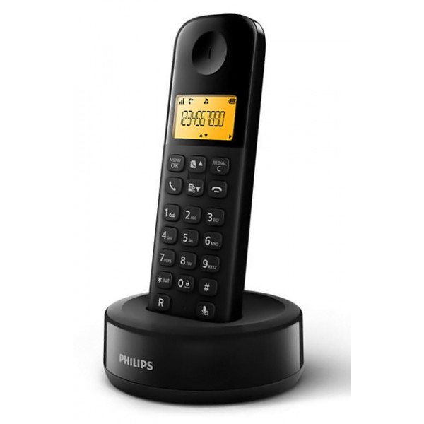 PHILIPS ασύρματο τηλέφωνο D1601B/34, με ελληνικό μενού, μαύρο - Ασύρματες Συσκευές