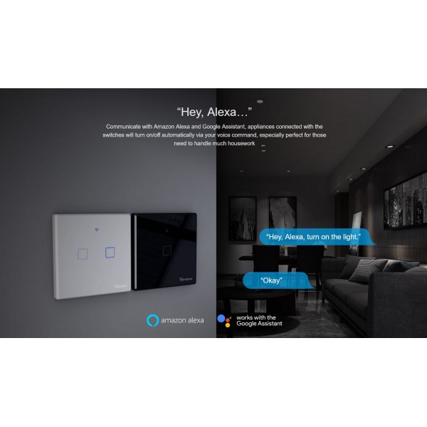 SONOFF smart διακόπτης ΤΧ-T2EU1C, αφής, Wi-Fi, μονός, λευκός