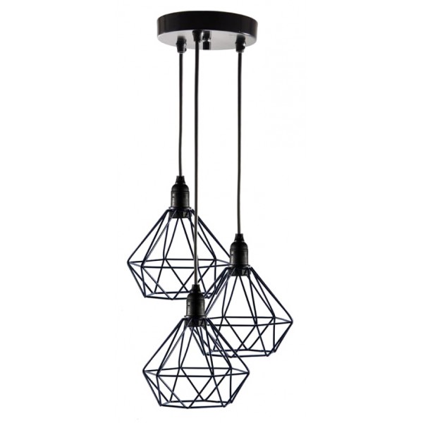 POWERTECH τρίφωτο φωτιστικό οροφής HLL-0004, E27, Φ20, μεταλλικό, μαύρο - Φωτιστικά Οροφής
