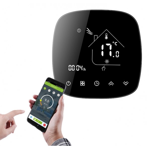 Smart θερμοστάτης πετρελαίου BHT-001-GBLW, WiFi, χωνευτός, μαύρος - UNBRANDED