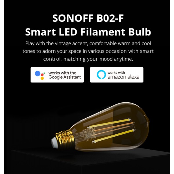 SONOFF Smart λάμπα LED Filament B02-F-ST64, Wi-Fi, 7W, E27, 1800K-5000K - SONOFF