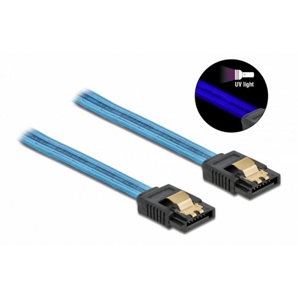 POWERTECH Καλώδιο SATA III 7pin CAB-W037, με UV επίστρωση, 0.7m, μπλε - Εσωτερικά PC