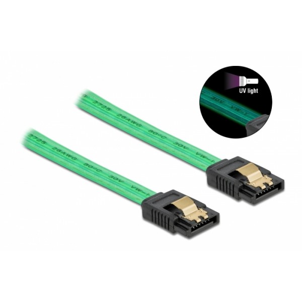 POWERTECH Καλώδιο SATA III 7pin CAB-W036, με UV επίστρωση, 0.7m, πράσινο - Εσωτερικά PC