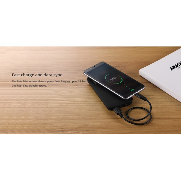 ROCKROSE καλώδιο USB σε Micro USB Beta AM Mini, 2.4A, 30cm, μαύρο - ROCKROSE