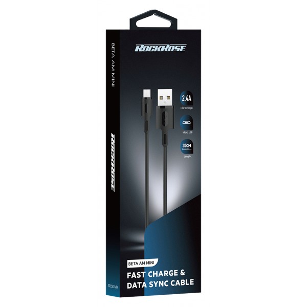 ROCKROSE καλώδιο USB σε Micro USB Beta AM Mini, 2.4A, 30cm, μαύρο