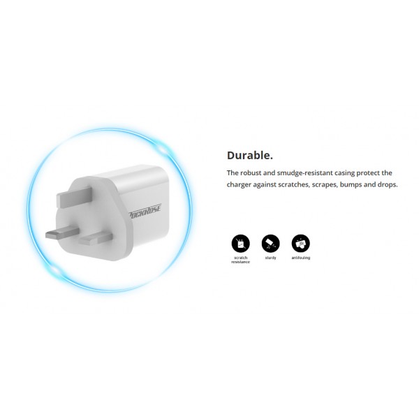 ROCKROSE φορτιστής τοίχου για πρίζα UK Casa A2, 2x USB, 2.4A 12W, λευκός - ROCKROSE