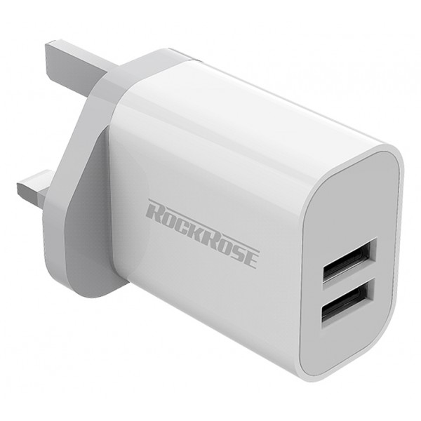 ROCKROSE φορτιστής τοίχου για πρίζα UK Casa A2, 2x USB, 2.4A 12W, λευκός - ROCKROSE