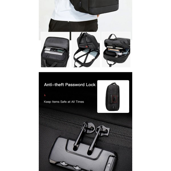 GOLDEN WOLF τσάντα πλάτης GB00397-BK με θήκη laptop 15.6", USB, μαύρη - Τσάντες - Πορτοφόλια